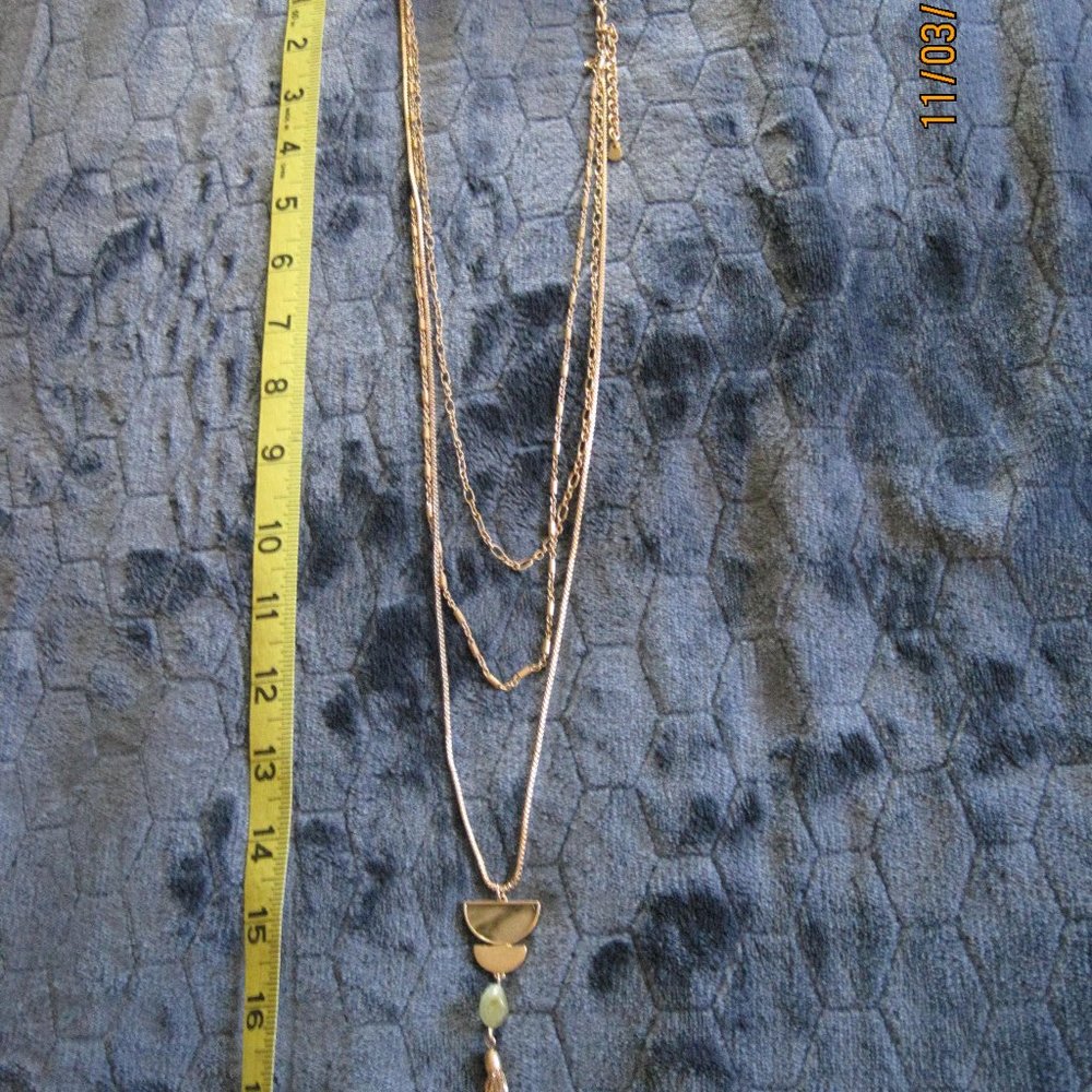 Ashley Cooper Gold Tone triple strand necklace and pendant NWT